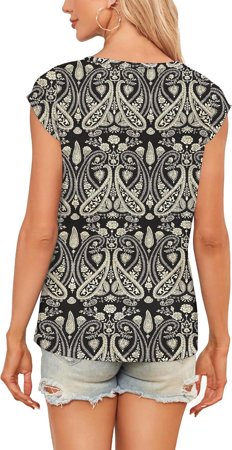 imagetShirt Manches Courtes pour Femmes dbardeur dt Simple et dcontract Coupe Ample Hauts Chemisiers02paisley1