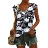 t-Shirt à Manches Courtes pour Femmes, débardeur d&rsquo;été Simple et décontracté, Coupe Ample, Hauts Chemisiers(02-à Fleurs-4)