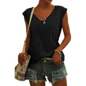 t-Shirt à Manches Courtes pour Femmes, débardeur d&rsquo;été Simple et décontracté, Coupe Ample, Hauts Chemisiers(00-noir)