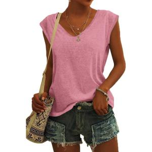 t-Shirt à Manches Courtes pour Femmes, débardeur d&rsquo;été Simple et décontracté, Coupe Ample, Hauts Chemisiers(01-rose Foncé)