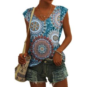 t-Shirt à Manches Courtes pour Femmes, débardeur d&rsquo;été Simple et décontracté, Coupe Ample, Hauts Chemisiers(02-à Fleurs-1)