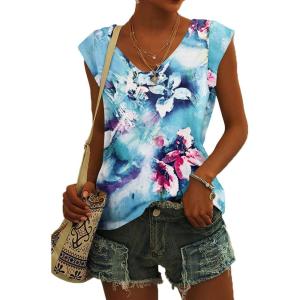 t-Shirt à Manches Courtes pour Femmes, débardeur d&rsquo;été Simple et décontracté, Coupe Ample, Hauts Chemisiers(02-à Fleurs-11)