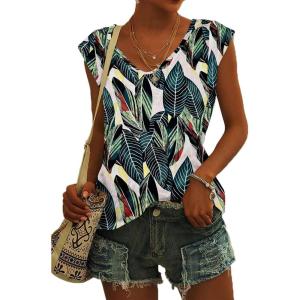t-Shirt à Manches Courtes pour Femmes, débardeur d&rsquo;été Simple et décontracté, Coupe Ample, Hauts Chemisiers(02-à Fleurs-15)
