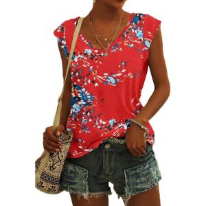 t-Shirt à Manches Courtes pour Femmes, débardeur d&rsquo;été Simple et décontracté, Coupe Ample, Hauts Chemisiers(02-à Fleurs-3)