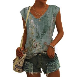t-Shirt à Manches Courtes pour Femmes, débardeur d&rsquo;été Simple et décontracté, Coupe Ample, Hauts Chemisiers(02-à Fleurs-6)