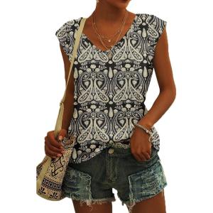 t-Shirt à Manches Courtes pour Femmes, débardeur d&rsquo;été Simple et décontracté, Coupe Ample, Hauts Chemisiers(02-paisley-1)