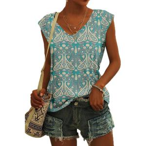 t-Shirt à Manches Courtes pour Femmes, débardeur d&rsquo;été Simple et décontracté, Coupe Ample, Hauts Chemisiers(02-paisley-2)