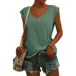 t-Shirt à Manches Courtes pour Femmes, débardeur d&rsquo;été Simple et décontracté, Coupe Ample, Hauts Chemisiers(Vert Foncé)