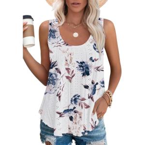 Débardeur Femme Chic et élégant col Rond 2024 ete Hauts sans Manche(Blanc Floral)