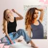 Sintege 2 Débardeurs Thermiques sans Manches en Polaire Camisole Tank Top en Coton Hauts Thermiques pour Femmes(Noir  Gris)