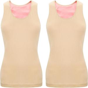 Sintege 2 Débardeurs Thermiques sans Manches en Polaire Camisole Tank Top en Coton Hauts Thermiques pour Femmes(Beige)