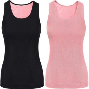 Sintege 2 Débardeurs Thermiques sans Manches en Polaire Camisole Tank Top en Coton Hauts Thermiques pour Femmes(Noir  Rose)