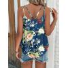 Debardeur Femme Été Top 2024 Chic Haut sans Manche Bretelles Spaghetti Rond Sangle Chemise Fluide Ample Camisole Top Tee Caraco(A-neu-bleu2)