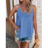 Debardeur Femme Été Top 2024 Chic Haut sans Manche Bretelles Spaghetti Rond Sangle Chemise Fluide Ample Camisole Top Tee Caraco(Bleu Foncé)
