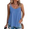 Debardeur Femme Été Top 2024 Chic Haut sans Manche Bretelles Spaghetti Rond Sangle Chemise Fluide Ample Camisole Top Tee Caraco(Bleu Foncé)