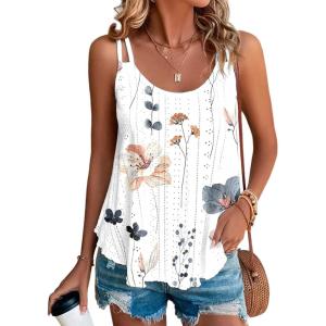 Debardeur Femme Été Top 2024 Chic Haut sans Manche Bretelles Spaghetti Rond Sangle Chemise Fluide Ample Camisole Top Tee Caraco(A-neu-blanc)