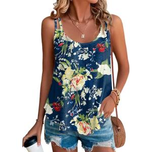 Debardeur Femme Été Top 2024 Chic Haut sans Manche Bretelles Spaghetti Rond Sangle Chemise Fluide Ample Camisole Top Tee Caraco(A-neu-bleu2)