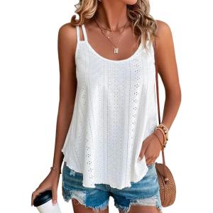 Debardeur Femme Été Top 2024 Chic Haut sans Manche Bretelles Spaghetti Rond Sangle Chemise Fluide Ample Camisole Top Tee Caraco(Blanc)