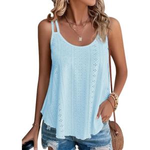 Debardeur Femme Été Top 2024 Chic Haut sans Manche Bretelles Spaghetti Rond Sangle Chemise Fluide Ample Camisole Top Tee Caraco(Bleu)