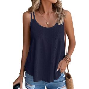 Debardeur Femme Été Top 2024 Chic Haut sans Manche Bretelles Spaghetti Rond Sangle Chemise Fluide Ample Camisole Top Tee Caraco(Bleu Marine)