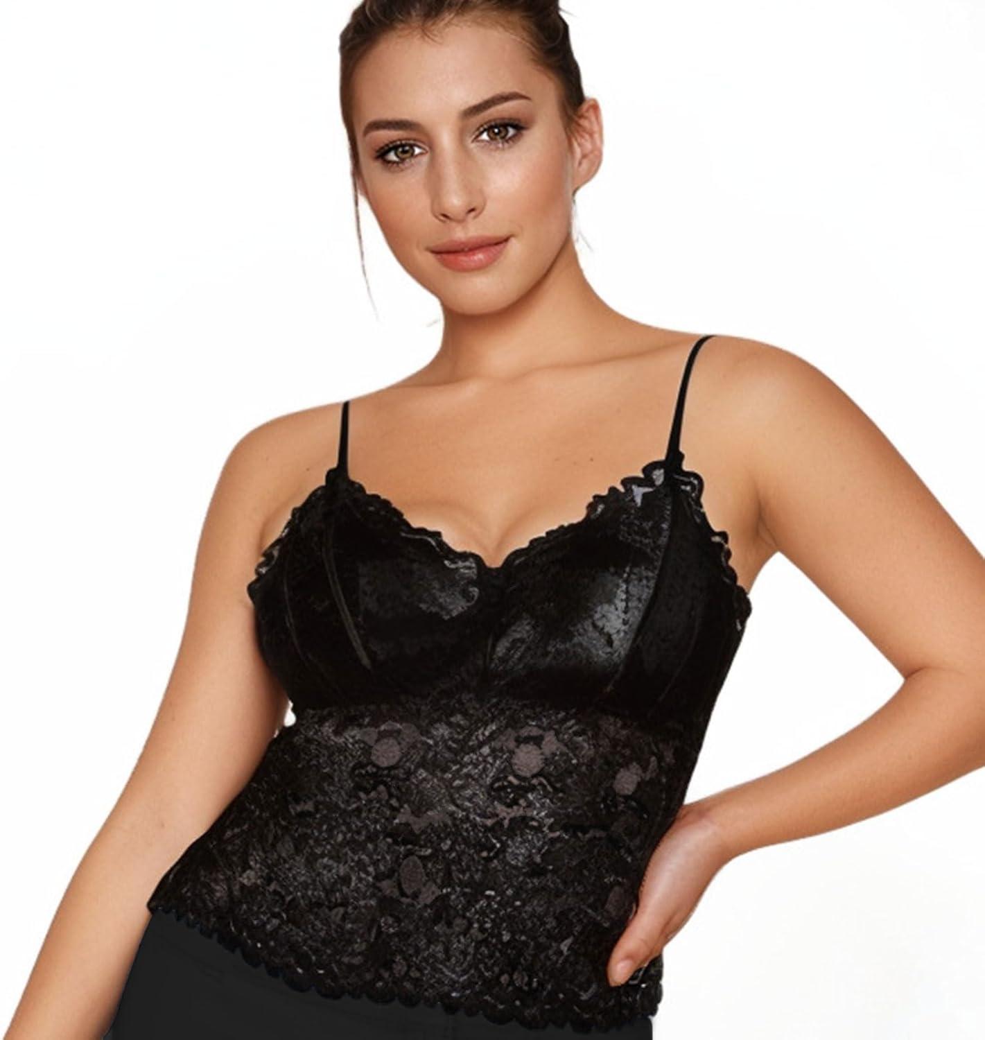 image:imageDbardeur sexy pour femme Col en V Dentelle Sans manches Corset ajust CamisoleNoir