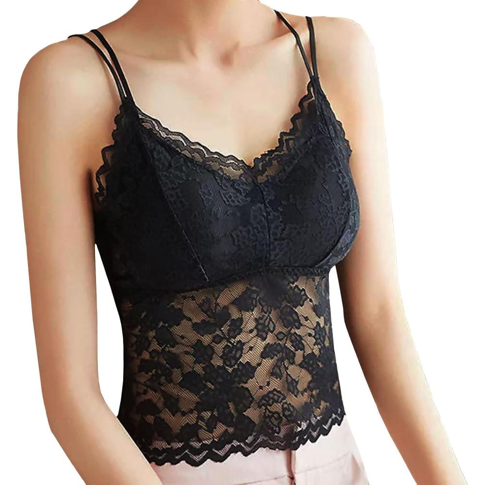 image:imageDbardeur sexy pour femme Col en V Dentelle Sans manches Corset ajust CamisoleNoir