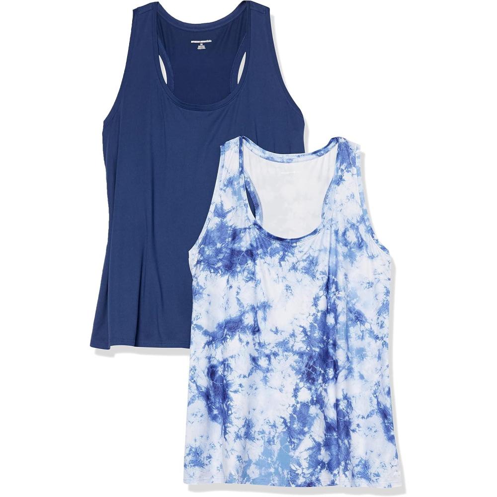 image:imageAmazon Essentials Dbardeur Dos Nageur en Tech Stretch  Couleurs abandonnes Femme Packs MultiplesBlanc TiedyeBleu Marine