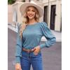 Hotouch Haut pour Femme Élégant Col Rond Manches Bouffantes Pull Casual Léger Manches Longues Blouse Hauts Automne Hiver(Bleu)