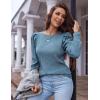 Hotouch Haut pour Femme Élégant Col Rond Manches Bouffantes Pull Casual Léger Manches Longues Blouse Hauts Automne Hiver(Bleu)