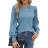 Hotouch Haut pour Femme Élégant Col Rond Manches Bouffantes Pull Casual Léger Manches Longues Blouse Hauts Automne Hiver(Bleu)