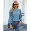 Hotouch Haut pour Femme Élégant Col Rond Manches Bouffantes Pull Casual Léger Manches Longues Blouse Hauts Automne Hiver(Bleu)