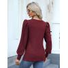 Hotouch Haut pour Femme Élégant Col Rond Manches Bouffantes Pull Casual Léger Manches Longues Blouse Hauts Automne Hiver(Bordeaux)