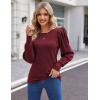 Hotouch Haut pour Femme Élégant Col Rond Manches Bouffantes Pull Casual Léger Manches Longues Blouse Hauts Automne Hiver(Bordeaux)