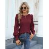 Hotouch Haut pour Femme Élégant Col Rond Manches Bouffantes Pull Casual Léger Manches Longues Blouse Hauts Automne Hiver(Bordeaux)