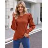 Hotouch Haut pour Femme Élégant Col Rond Manches Bouffantes Pull Casual Léger Manches Longues Blouse Hauts Automne Hiver(Caramel-1)