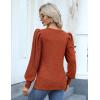 Hotouch Haut pour Femme Élégant Col Rond Manches Bouffantes Pull Casual Léger Manches Longues Blouse Hauts Automne Hiver(Caramel-1)