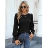 Hotouch Haut pour Femme Élégant Col Rond Manches Bouffantes Pull Casual Léger Manches Longues Blouse Hauts Automne Hiver(Noir)