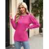Hotouch Haut pour Femme Élégant Col Rond Manches Bouffantes Pull Casual Léger Manches Longues Blouse Hauts Automne Hiver(Rose)