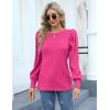 Hotouch Haut pour Femme Élégant Col Rond Manches Bouffantes Pull Casual Léger Manches Longues Blouse Hauts Automne Hiver(Rose)