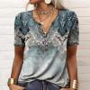 T-Shirt col V Blouses à Manches Longues pour Femmes Imprimé Tunique Tops Lâche Chemisier T-Shirts pour Femmes Sweat-Shirt Tuniques Basiques Haut Automne(Multicolore,S)(-Manche Courte- Bleu)