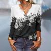 T-Shirt col V Blouses à Manches Longues pour Femmes Imprimé Tunique Tops Lâche Chemisier T-Shirts pour Femmes Sweat-Shirt Tuniques Basiques Haut Automne(Multicolore,S)(Noir-u)