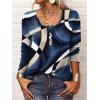 T-Shirt col V Blouses à Manches Longues pour Femmes Imprimé Tunique Tops Lâche Chemisier T-Shirts pour Femmes Sweat-Shirt Tuniques Basiques Haut Automne(Multicolore,S)(Bleu)