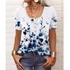T-Shirt col V Blouses à Manches Longues pour Femmes Imprimé Tunique Tops Lâche Chemisier T-Shirts pour Femmes Sweat-Shirt Tuniques Basiques Haut Automne(Multicolore,S)(-Manche Courte- Bleu-2)