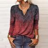 T-Shirt col V Blouses à Manches Longues pour Femmes Imprimé Tunique Tops Lâche Chemisier T-Shirts pour Femmes Sweat-Shirt Tuniques Basiques Haut Automne(Multicolore,S)(Rouge)