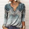 T-Shirt col V Blouses à Manches Longues pour Femmes Imprimé Tunique Tops Lâche Chemisier T-Shirts pour Femmes Sweat-Shirt Tuniques Basiques Haut Automne(Multicolore,S)(Bleu-u)
