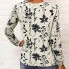 T-Shirt col V Blouses à Manches Longues pour Femmes Imprimé Tunique Tops Lâche Chemisier T-Shirts pour Femmes Sweat-Shirt Tuniques Basiques Haut Automne(Multicolore,S)(Style-d)