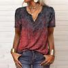 T-Shirt col V Blouses à Manches Longues pour Femmes Imprimé Tunique Tops Lâche Chemisier T-Shirts pour Femmes Sweat-Shirt Tuniques Basiques Haut Automne(Multicolore,S)(-Manche Courte- Rouge)