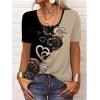 T-Shirt col V Blouses à Manches Longues pour Femmes Imprimé Tunique Tops Lâche Chemisier T-Shirts pour Femmes Sweat-Shirt Tuniques Basiques Haut Automne(Multicolore,S)(-Manche Courte-noir-1)
