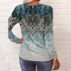 T-Shirt col V Blouses à Manches Longues pour Femmes Imprimé Tunique Tops Lâche Chemisier T-Shirts pour Femmes Sweat-Shirt Tuniques Basiques Haut Automne(Multicolore,S)(Bleu-u)