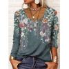 T-Shirt col V Blouses à Manches Longues pour Femmes Imprimé Tunique Tops Lâche Chemisier T-Shirts pour Femmes Sweat-Shirt Tuniques Basiques Haut Automne(Multicolore,S)(Vert)